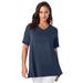 Plus Size Women's Stretch Knit V-Neck Swing Tunic by Jessica London in Navy (Size M)