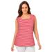 Plus Size Women's Stretch Cotton Square Neck Tank by Jessica London in Vivid Red Feeder Stripe (Size 3X)