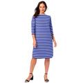 Plus Size Women's Stretch Cotton Boatneck Shift Dress by Jessica London in Dark Sapphire Stripe (Size 26 W) Stretch Jersey w/ 3/4 Sleeves
