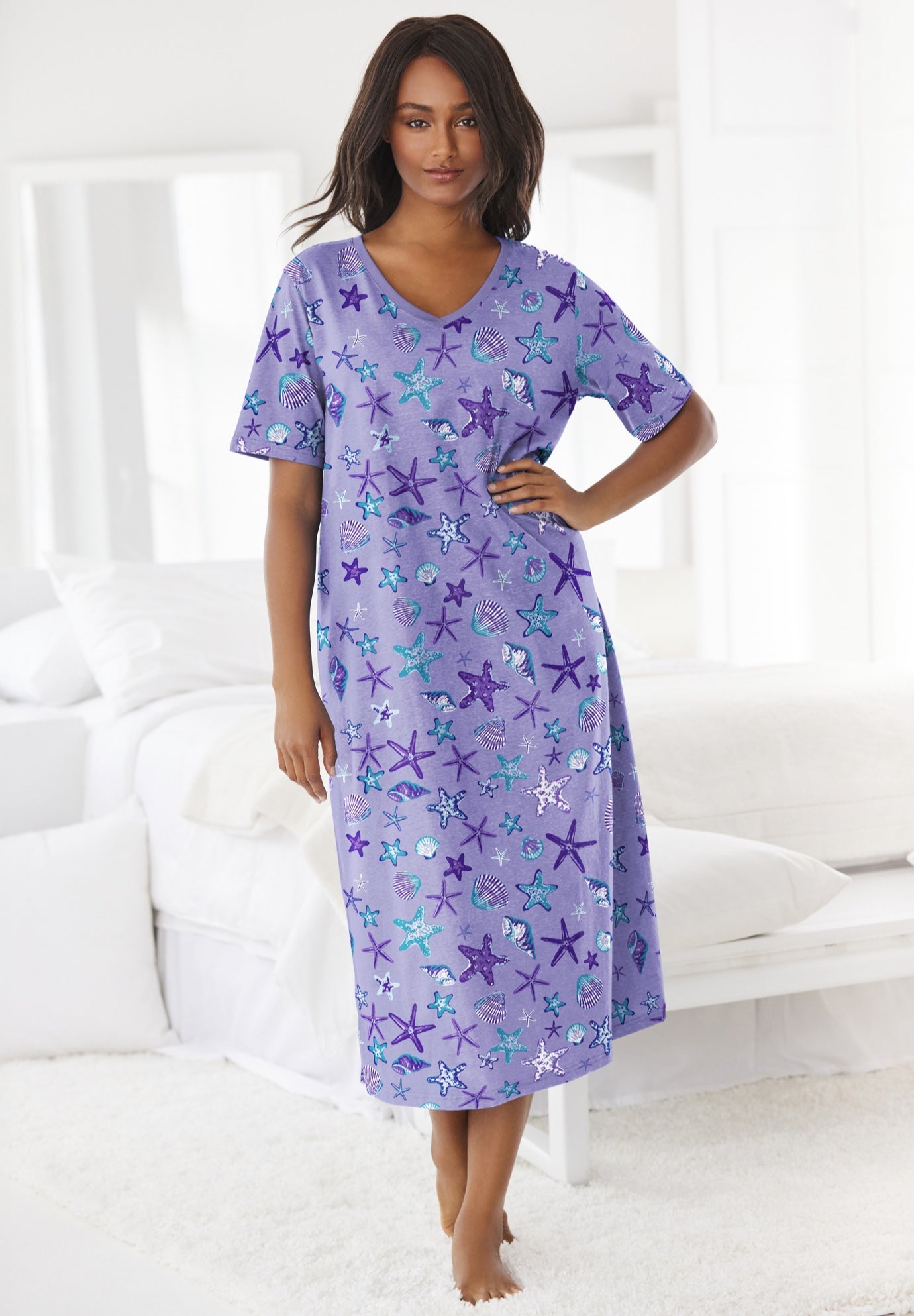 Plus Size Women's Long Print Sleepshirt by Dreams & Co. in Soft Iris Starfish (Size 3X/4X) Nightgown