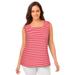 Plus Size Women's Stretch Cotton Square Neck Tank by Jessica London in Vivid Red Feeder Stripe (Size M)