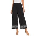 Plus Size Women's Stretch Knit Wide Leg Crop Pant by The London Collection in Black Flower Geo (Size 12) Pants