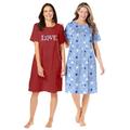 Plus Size Women's 2-Pack Short-Sleeve Sleepshirt by Dreams & Co. in Sky Blue Americana Stars (Size 1X/2X) Nightgown