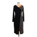 Ronen Chen Casual Dress - Sheath V Neck 3/4 sleeves: Black Color Block Dresses - Women's Size 8