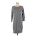 Joe Fresh Casual Dress - Sweater Dress Crew Neck 3/4 sleeves: Gray Solid Dresses - Women's Size Small