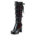 Boots for Women Flat Knee High Bows Cosplay Leather Tied Cross Fashion Women Shoes Gothic Boots Kneeth Platform women's boots Womens Thigh High Boots Size 8 (Red, 6)