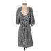 Rebecca Taylor Casual Dress Plunge 3/4 sleeves: Gray Floral Dresses - Women's Size 4