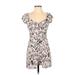 Sage the Label Casual Dress - Mini Plunge Short sleeves: White Floral Dresses - Women's Size X-Small