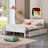 Queen Size Platform Bed with 4 Storage Drawers, Headboard & Footboard, Wood Sleigh Bed, Storage Bed Frame for Bedroom, White