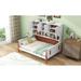 Twin Size Platform Bed with Multiple Storage, Wood Daybed Frame with 2 Cabinets are Equipped, White+Walnut