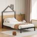 Twin/Full Bed Frame for Kids, Metal Platform Bed with House Shape Headboard, Low Twin/Full Size House Bed for Girls Boys