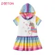DXBOU- Robe d'été à capuche et manches courtes pour fille de 3 à 12 ans tenue arc-en-ciel en coton