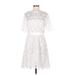 ModCloth Casual Dress - A-Line High Neck Short sleeves: White Print Dresses - Women's Size 8