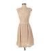 Zara Casual Dress - A-Line Scoop Neck Sleeveless: Tan Print Dresses - Women's Size Small