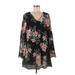 LoveRiche Casual Dress - A-Line V Neck Long sleeves: Black Floral Dresses - Women's Size Medium