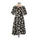 Everly Casual Dress - A-Line Crew Neck Short sleeves: Black Floral Dresses - Women's Size Medium