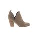 Carlos by Carlos Santana Ankle Boots: Slip-on Stacked Heel Bohemian Tan Solid Shoes - Women's Size 9 1/2 - Almond Toe