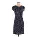 Ann Taylor LOFT Casual Dress - Mini Crew Neck Short sleeves: Blue Floral Dresses - Women's Size X-Small Petite