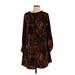 Merona Casual Dress - A-Line Crew Neck Long sleeves: Brown Dresses - Women's Size X-Small