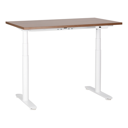 Schreibtisch Braun/Weiß Melamin 120x72cm Elektrisch Höhenverstellbar Rechteckig mit USB Rundes Metallgestell Modern Büro Steh-Sitz-Tisch