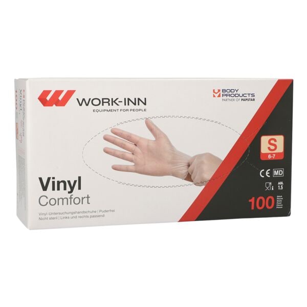 Papstar 100er-Pack Einmalhandschuhe »WORK-INN Comfort« Vinyl transparent S, puderfrei transparent Image