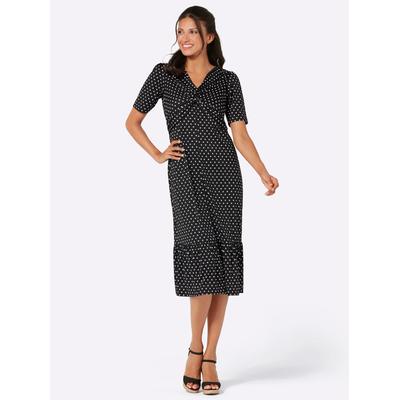Shirtkleid CLASSIC BASICS "Jersey-Kleid", Damen, Gr. 40, Normalgrößen, schwarz-weiß (schwarz, weiß, getupft), Jersey, Single Jersey, 100% Polyester, gemustert, gepunktet, geblümt, mehrfarbig, wadenlang, V-Ausschnitt, 3/4-Ärmel, Kleider Image