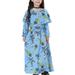 Odeerbi Muslim Long Dress Middle Big Girls 2024 Long Sleeve Round Neck Lace Print Dress