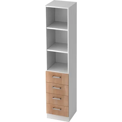 bümö office Aktenschrank Regal mit Schubladen, Büroschrank schmal aus FSC-Holz, 40cm breit in Weiß/Nussbaum - Aktenregal & Schubladenschrank mit Image
