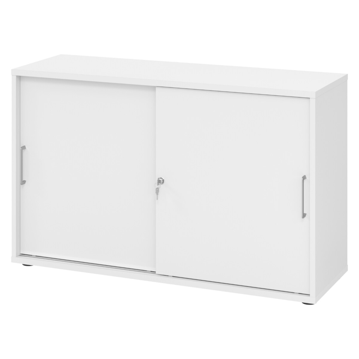 bümö Schiebetürenschrank 2OH - Aktenschrank abschließbar, Sideboard Schrank mit Schiebetüren in weiss, Bügelgriff - Büroschrank aus Holz mit Image
