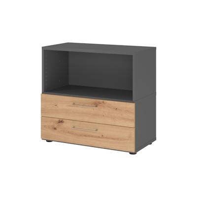 bümö flexi Aktenschrank klein mit 2 Schubladen & 1 Regalfach in Graphit/Asteiche, Büroschrank mit werkzeuglosem Schnellmontage-Klicksysten in Image