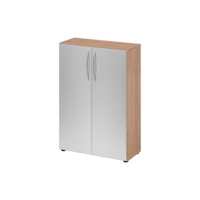 bümö Mehrzweckschrank 80cm breit, Aktenschrank o. Schuhschrank klein, Schrank mit Regal, Kommode in Nussbaum/Silber aus Holz, Vorratsschrank & Image