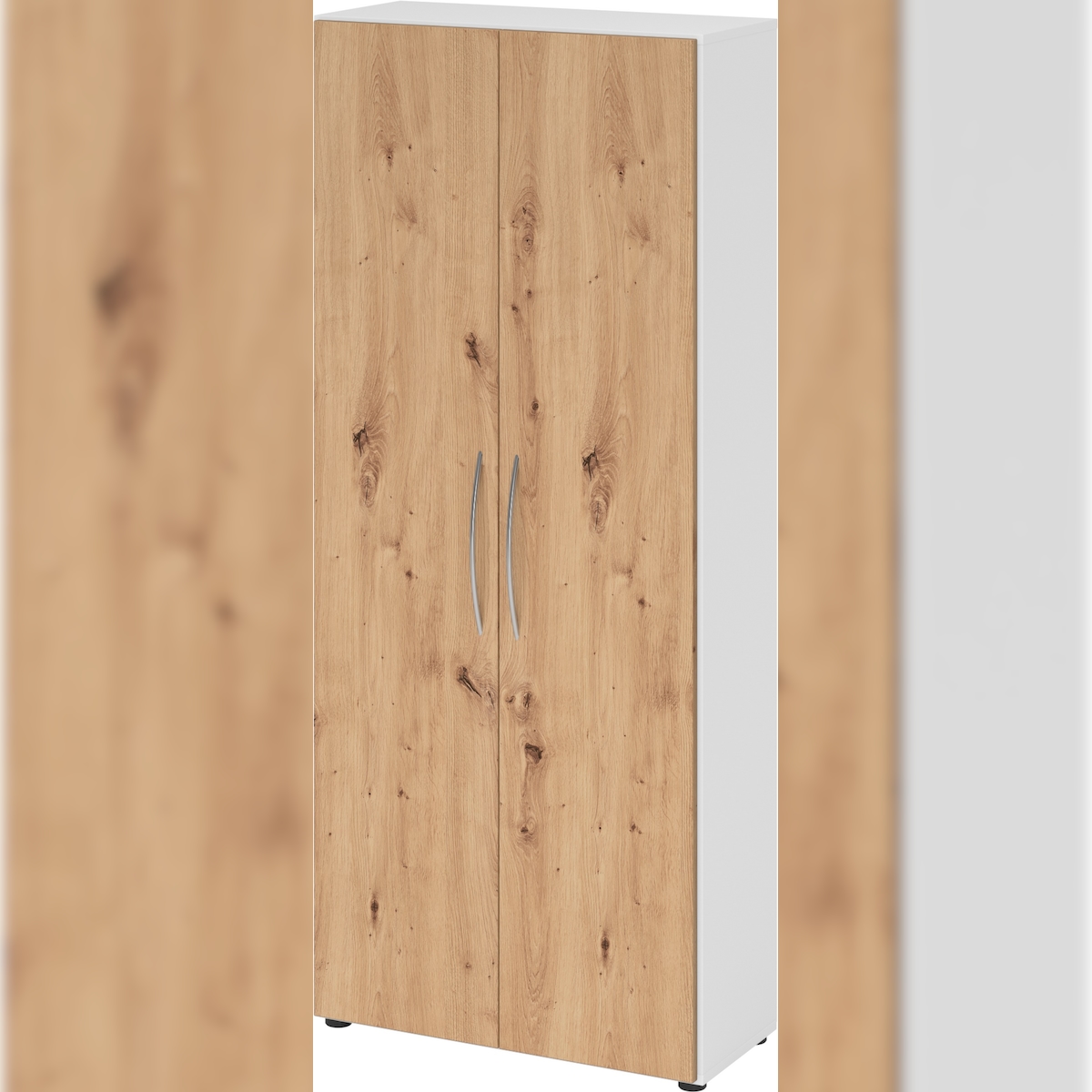 bümö Mehrzweckschrank 80cm breit, Aktenschrank o. Schuhschrank hoch, Schrank mit Regal, Küchenschrank in Weiß/Asteiche aus Holz, Vorratsschrank & Image