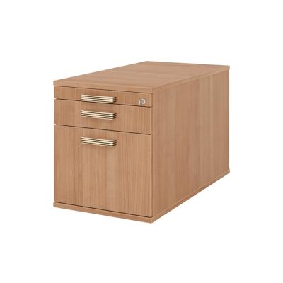 bümö Rollcontainer mit Hängeregister für Hängeordner, Container abschließbar in Nussbaum - Rollwagen mit Hängeregistratur als Schreibtisch Image