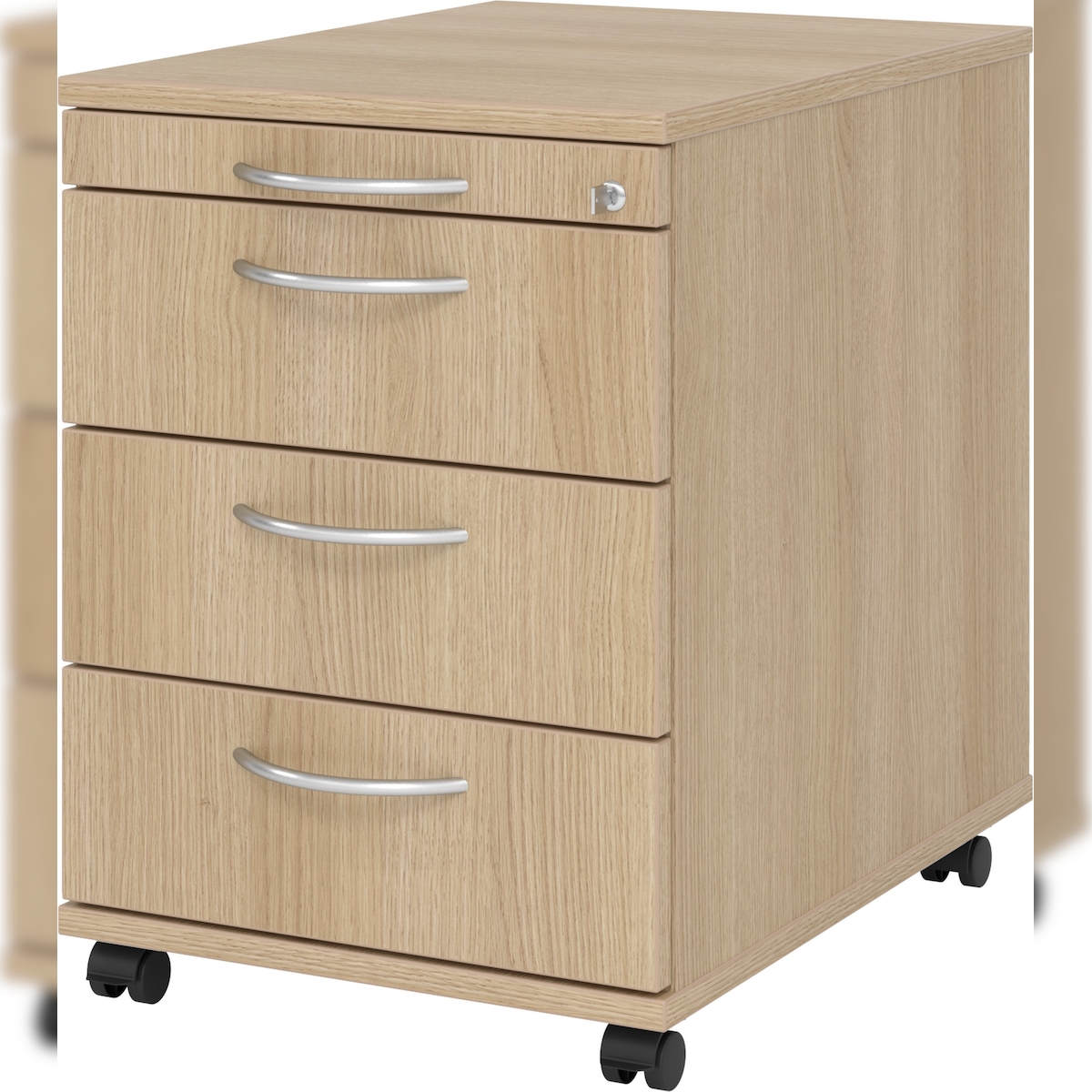 bümö Rollcontainer mit Schubladen, Container abschließbar aus Holz in Eiche - Rollwagen für's Büro als Schreibtisch Unterschrank, Bürocontainer od. Image