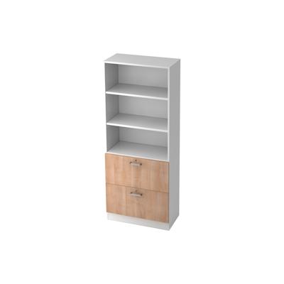bümö office Aktenschrank mit Hängeregister-Schubladen abschließbar, Büroschrank Holz, 80cm breit in Weiß/Nussbaum - Hängeregistratur für Hängeordner, Image