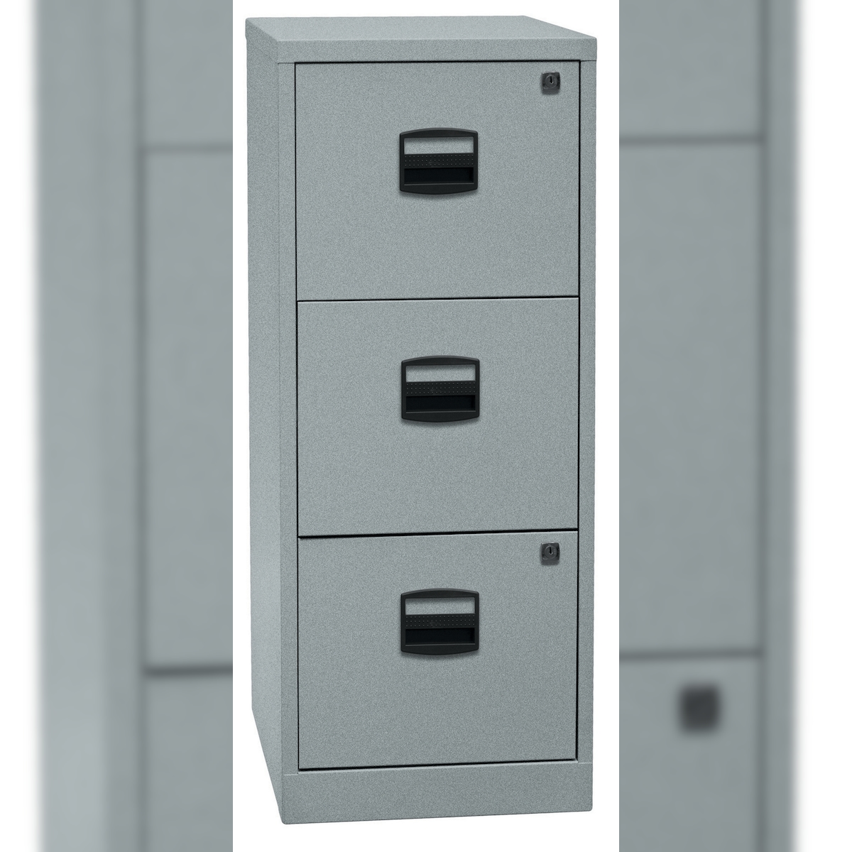 Bisley Home Hängeregistraturschrank mit Schloss aus Stahlblech, 3 Schubladen, einbahnig - Hängeregisterschrank abschließbar, Hängeregistratur für Image