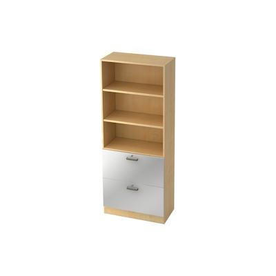 bümö office Aktenschrank mit Hängeregister-Schubladen abschließbar, Büroschrank Holz, 80cm breit in Ahorn/Silber - Hängeregistratur für Hängeordner, Image