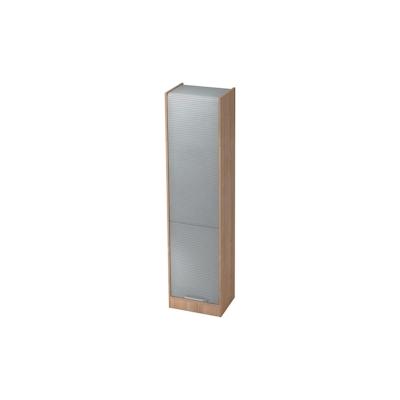 bümö Rollladenschrank in Nussbaum/Silber mit Relinggriff - Vertikal Jalousieschrank 50 cm breit, Aktenschrank abschließbar, Büroschrank für Ordner & Image