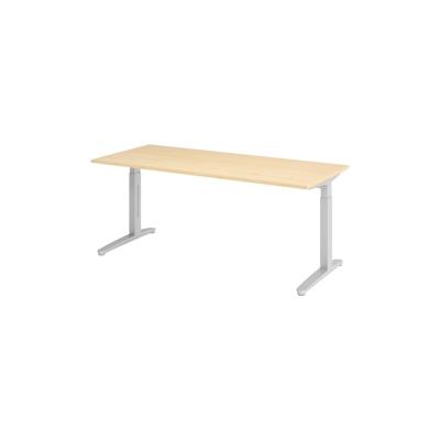 bümö manuell höhenverstellbarer Schreibtisch 180x80 in Ahorn, Gestell in silber - PC Tisch höhenverstellbar & groß, höhenverstellbarer Tisch Büro, Image