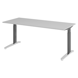 bümö manuell höhenverstellbarer Schreibtisch 180x80 in grau, Gestell in graphit/alu - PC Tisch höhenverstellbar & groß, höhenverstellbarer Tisch Image