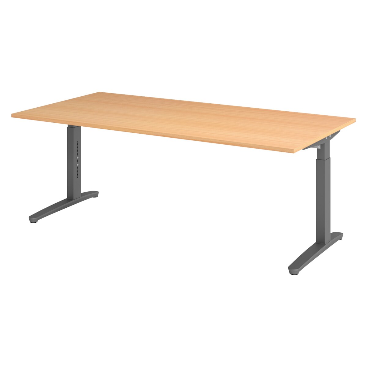 bümö manuell höhenverstellbarer Schreibtisch 200x100 in Buche, Gestell in graphit - PC Tisch höhenverstellbar & groß, höhenverstellbarer Tisch Büro, Image