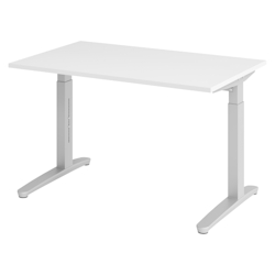 bümö manuell höhenverstellbarer Schreibtisch 120x80 in weiß, Gestell in silber - PC Tisch höhenverstellbar & klein, höhenverstellbarer Tisch Büro, Image