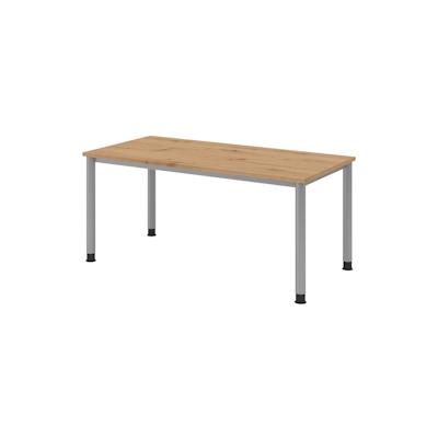 bümö höhenverstellbarer Schreibtisch H-Serie 160x80 cm in Asteiche, Gestell in Silber - PC Tisch für's Büro manuell höhenverstellbar, Computertisch Image