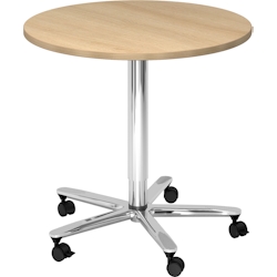 bümö Säulenhubtisch höhenverstellbar, Stehtisch Büro, Bistrotisch rund 80 x 80 cm - Besprechungstisch Eiche, Stehtisch Holz-Platte, Säule aus Metall Image