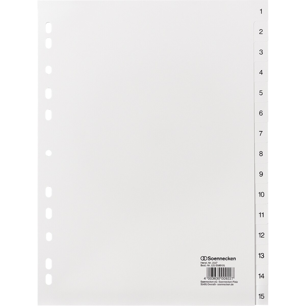 Soennecken Register 2117 DIN A4 1-15 volle Höhe PP weiß Image