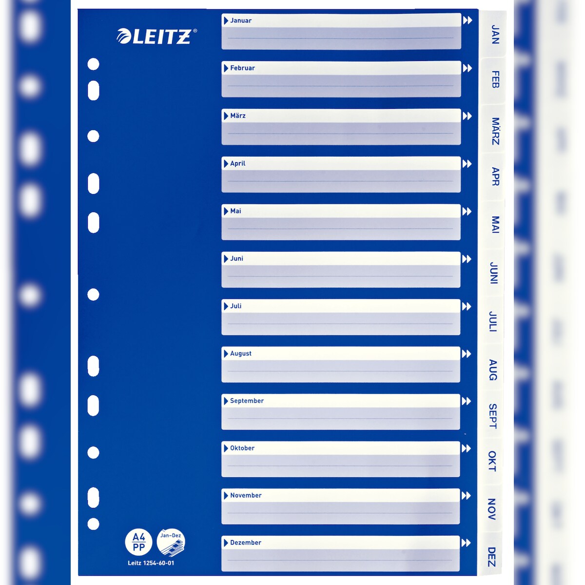 Leitz Register 4324, DIN A4, blau, Kunststoff, Jan-Dez, 12 Taben Image