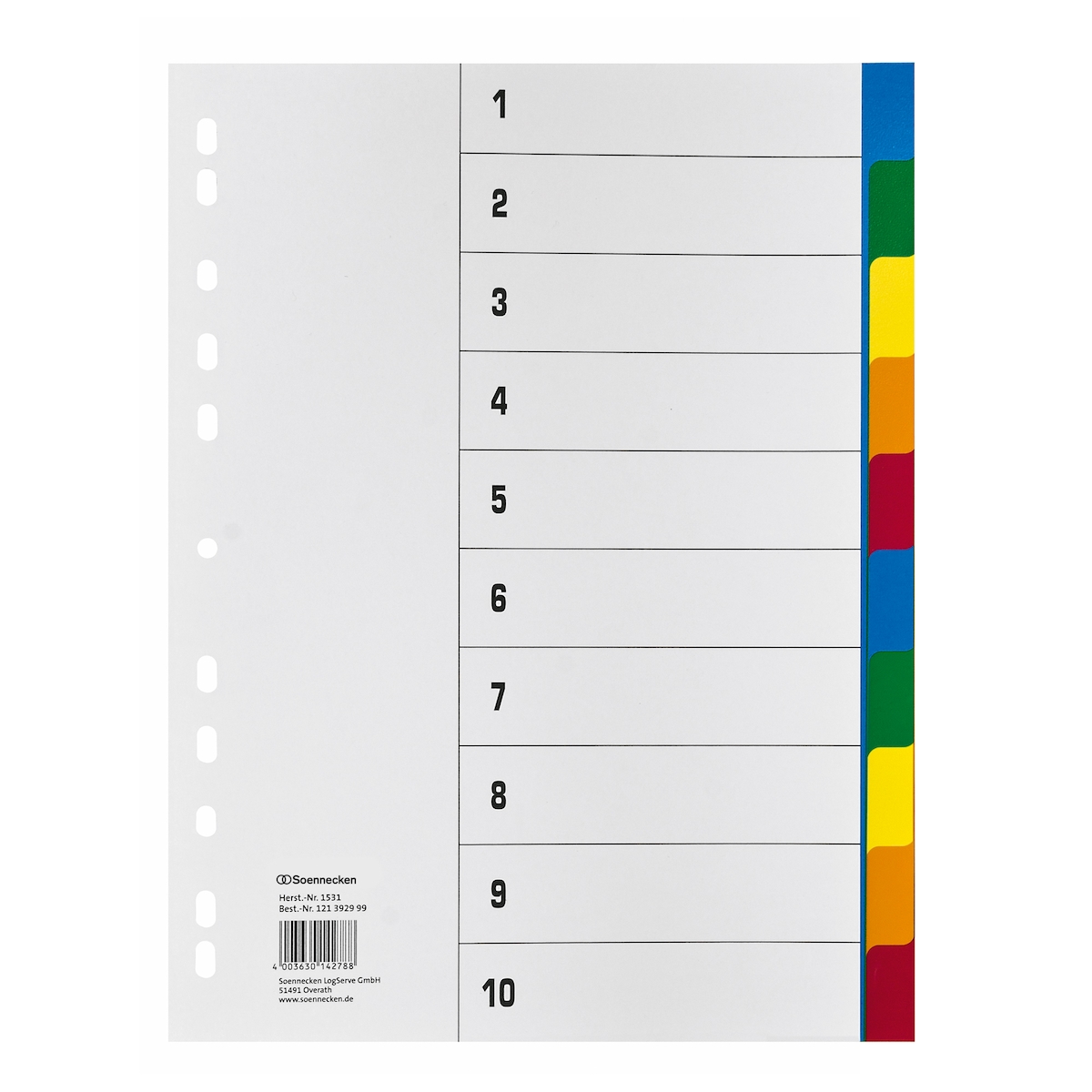 Soennecken Register 1531 DIN A4 blanko volle Höhe 10tlg PP farbig Image