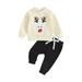 Canrulo Infant Toddler Baby Girl Boy Christmas Outfits Deer Embroidery Sweatshirt and Drawstring Pants Set Beige 12-18 Months