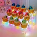 Egdank Cupcake Stand 3 Tiers Cake Display Stand with LED Light String Acrylic Cupcake Display Shelf Transparent Dessert Tower Table Top Decoration for Birthday Party Wedding Baby Shower