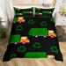 Green Garbage Truck Duvet Cover Full Size for Toddler Boys Waste Management Trash Truck Comforter Cover for Kids Teens Girls Cartoon Recycling Vehicle Car Bedding Set Black Bedspread Cover 3Pcs